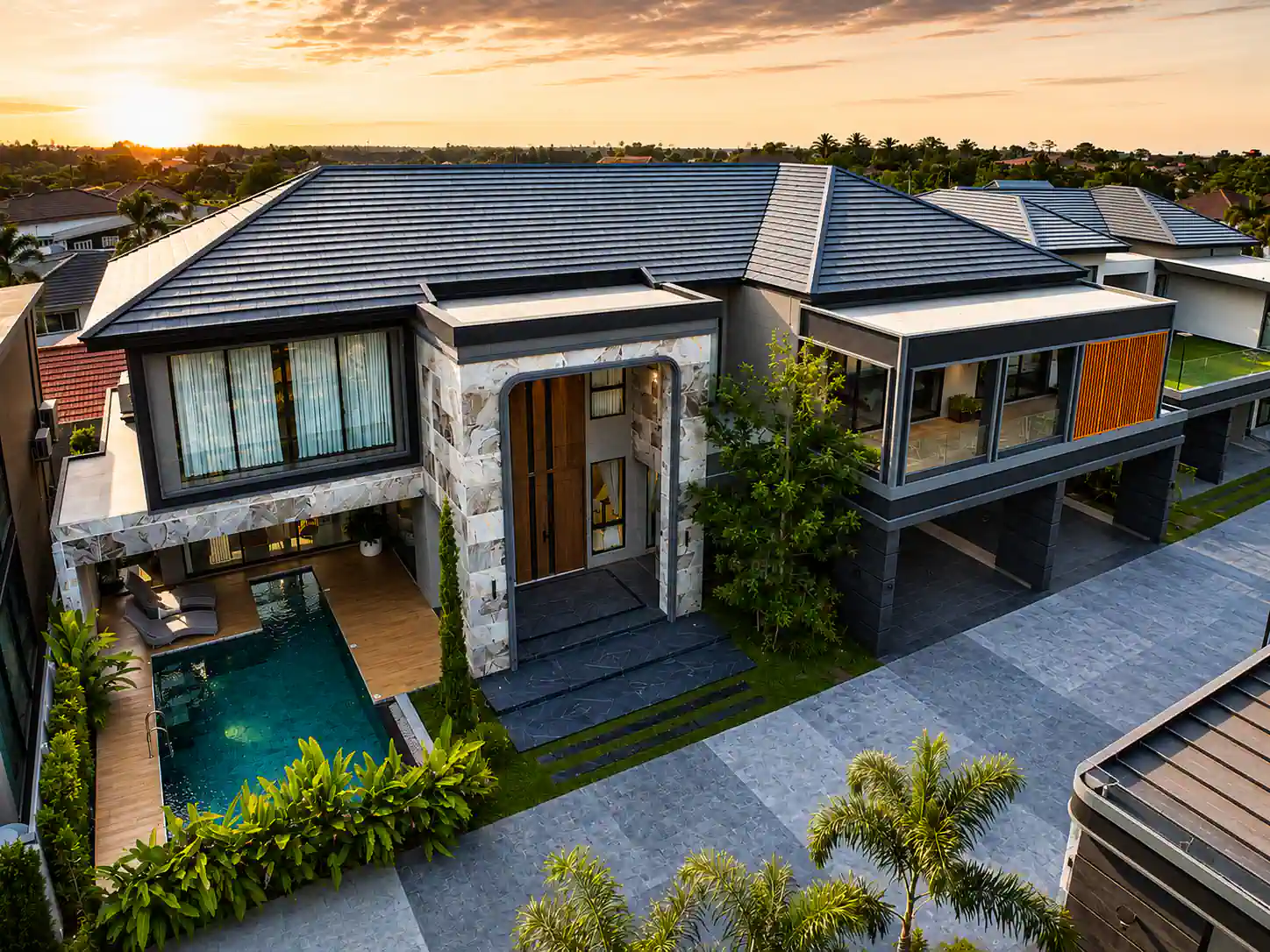 Luxury pool villa near Mabprachan Lake Pattaya with private swimming pool, modern design, and fully furnished interiors